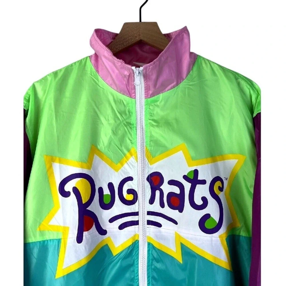 Nickelodeon Rugrats 90's Kidcore Windbreaker Full Zip Jacket Purple Green L New - Picture 2 of 6